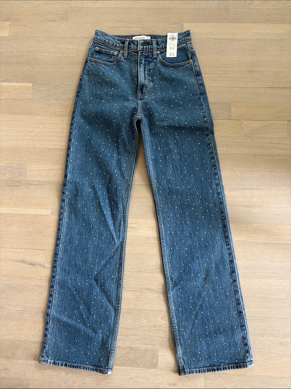 Abercrombie & Fitch Blue Straight Leg Jeans with Silver Dot Embellishments